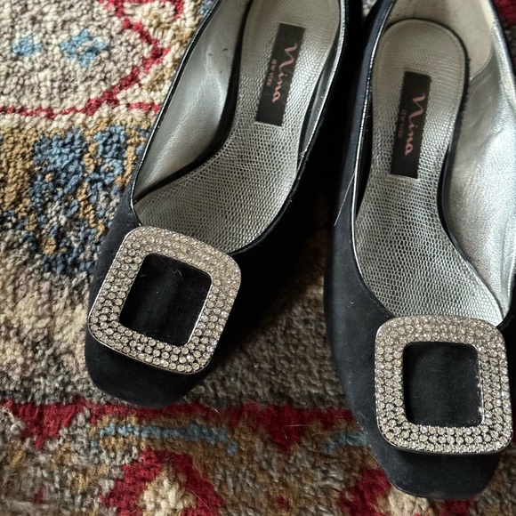 Beautiful Nina Ballerinas with diamanté buckles black suede 36.5 - Picture 6 of 6